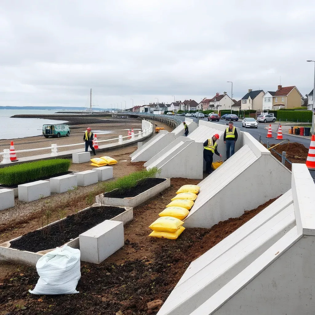 إزالة أكياس الرمل في كلونتارف وتركيب حواجز مدية خرسانية مؤقتة